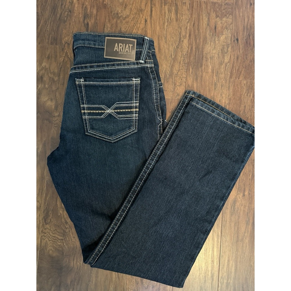 Ariat Jeans Men's 34x34 Relaxed M4 comfort cowboy NICE dark wash Western stitch